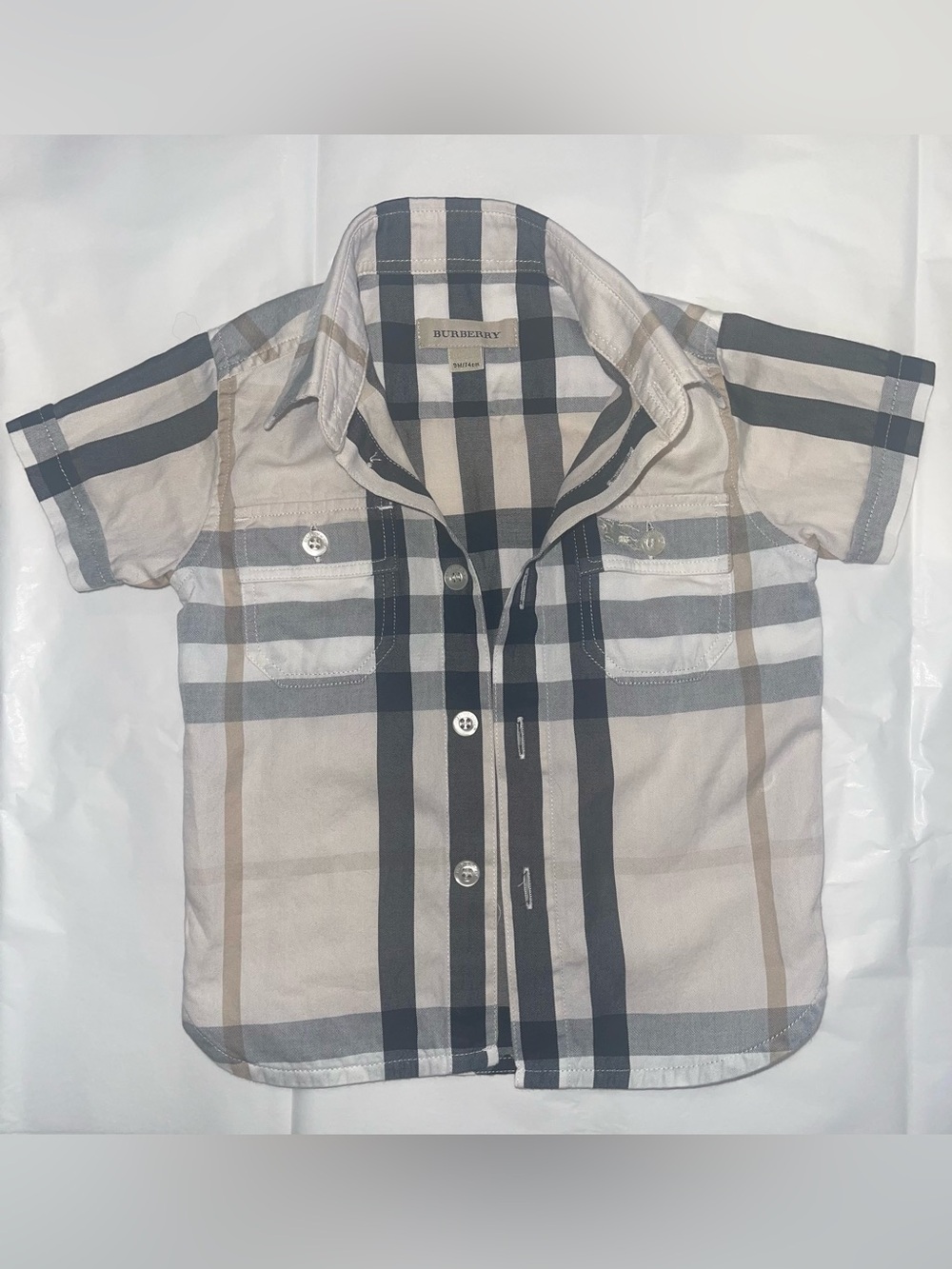 Burberry Beige and Black Classic Check Short Sleeve Shirt